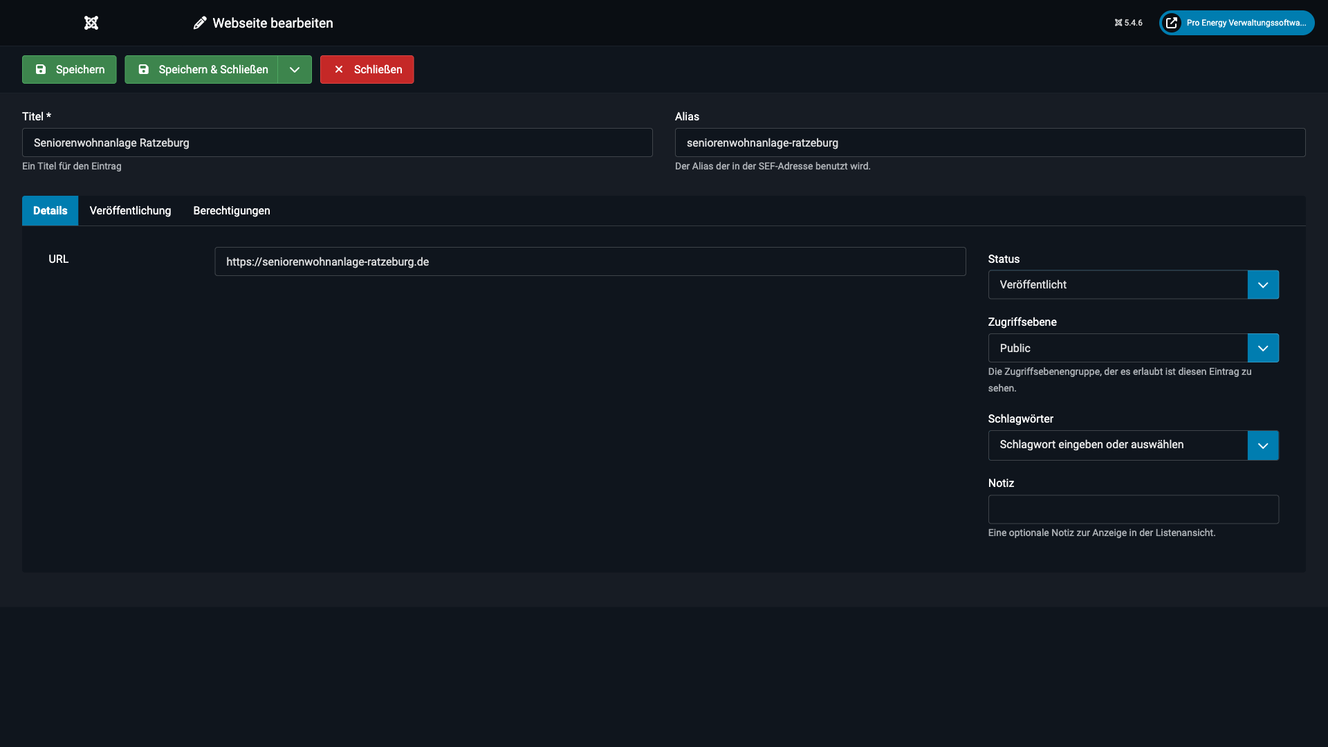 Webseite bearbeiten – Details