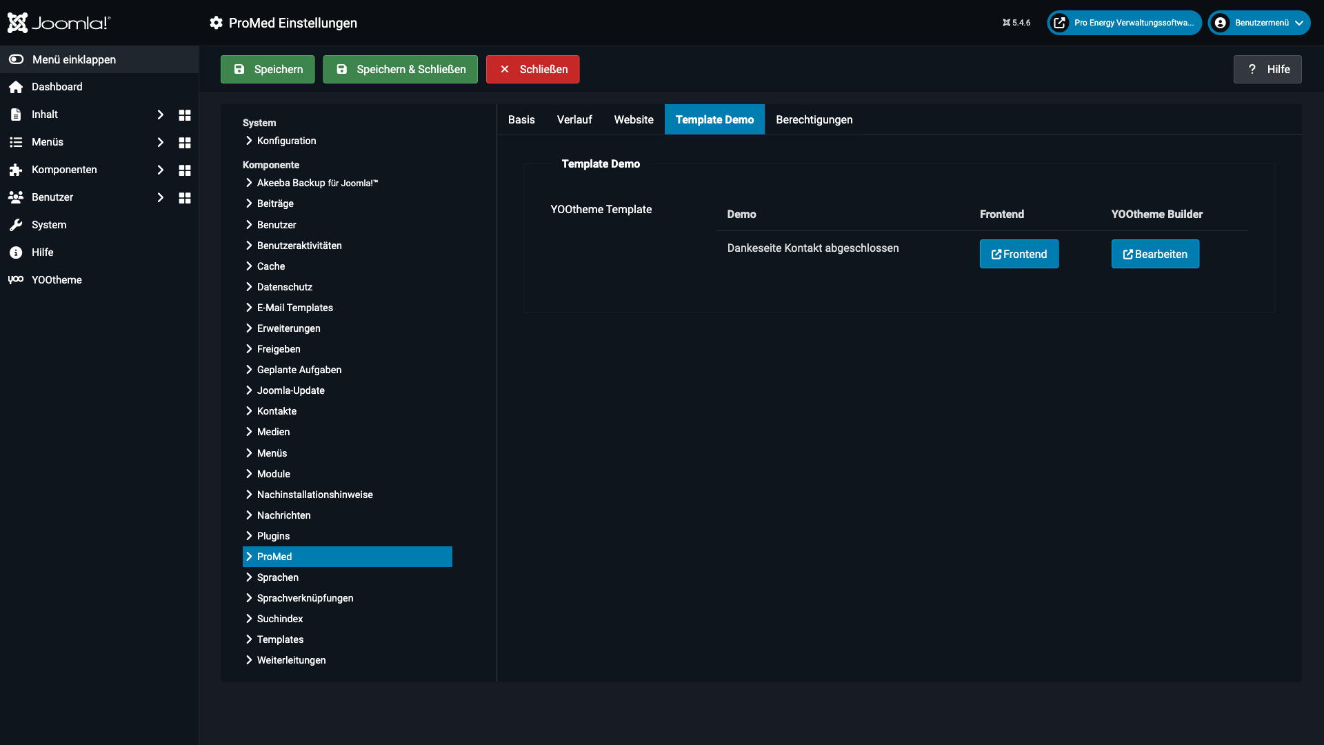 Einstellungen – Template Demo